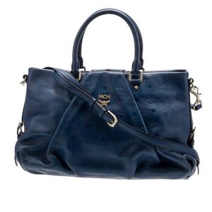 MCM Embossed Blue Leather Bag with original crossbody strap